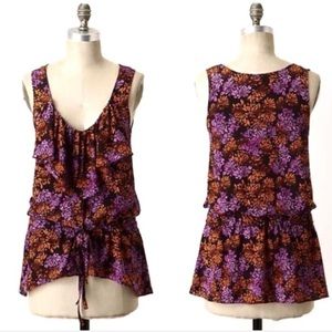 Anthropologie Lil Lightning Flower Silk Tunic